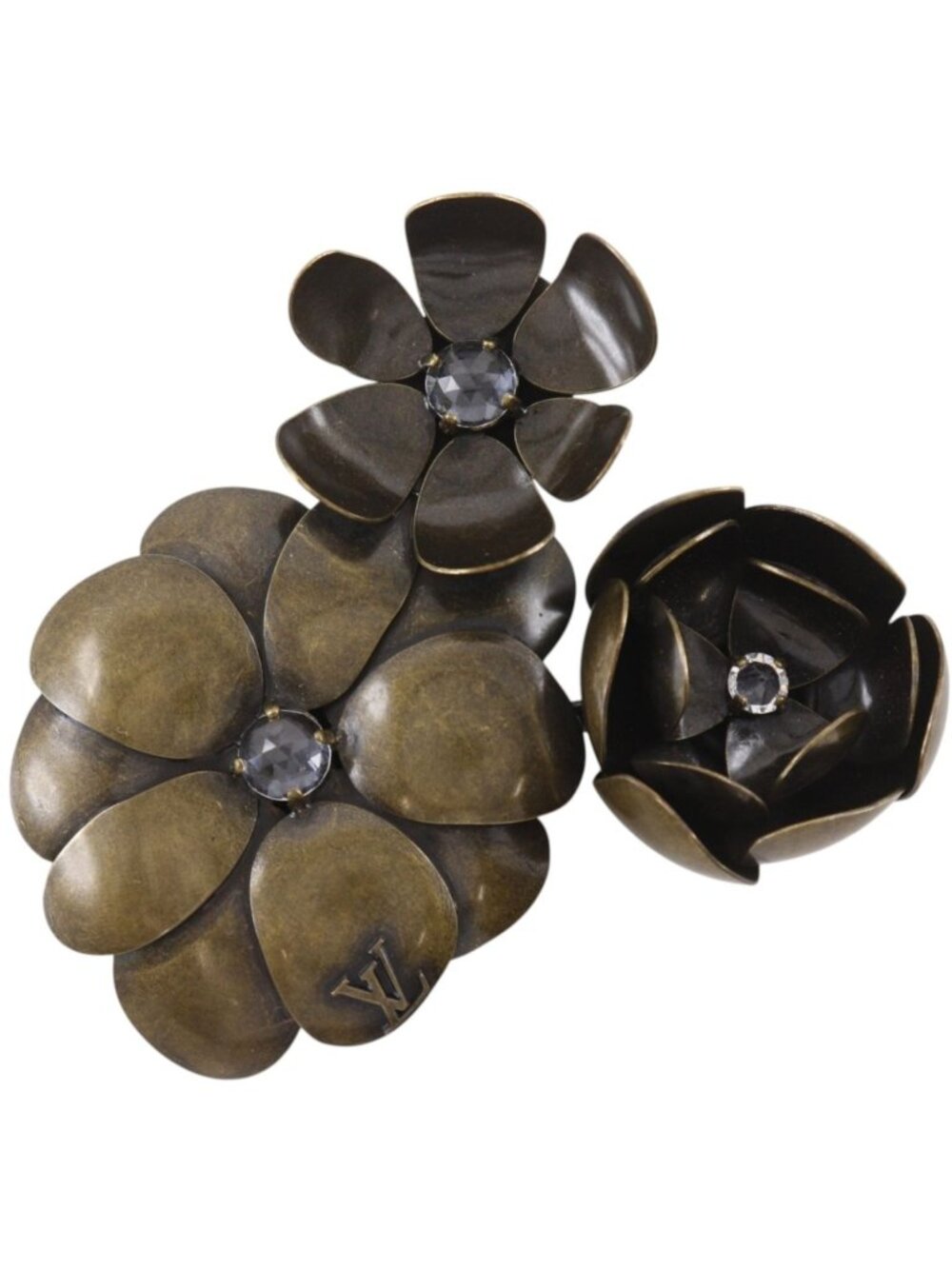 Louis Vuitton Crystal Flower Gold Plated Rhinestone Blanc Brooch